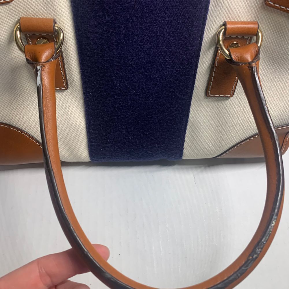 Michael Kors Hamilton Satchel Navy and Cream Stripe Canvas/Leather Shoulder Bag - Picture 13 of 16